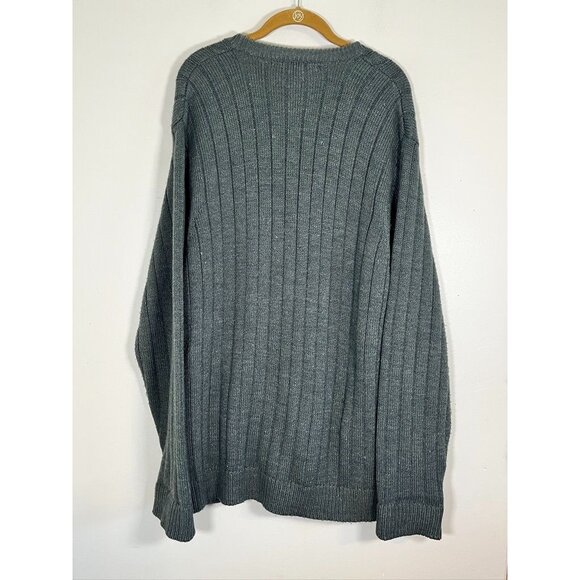 Retro Cable Knit Grandpa Sweater 2XL Green Neutral Cardigan Preppy Old Money 80s - Picture 9 of 10